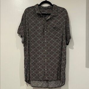RVCA Geometric Patterned Button Down Shirt - Black and Gray